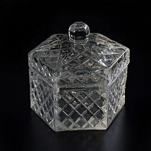 Clear hexagon Glass Candle holders with lid home Decor