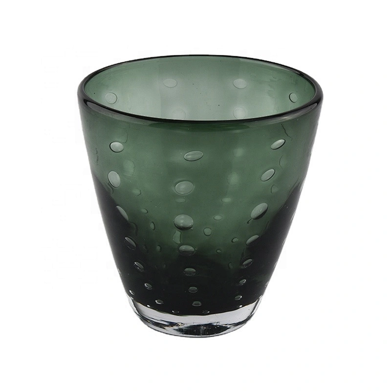 green colored glass candle votives with bubble finish