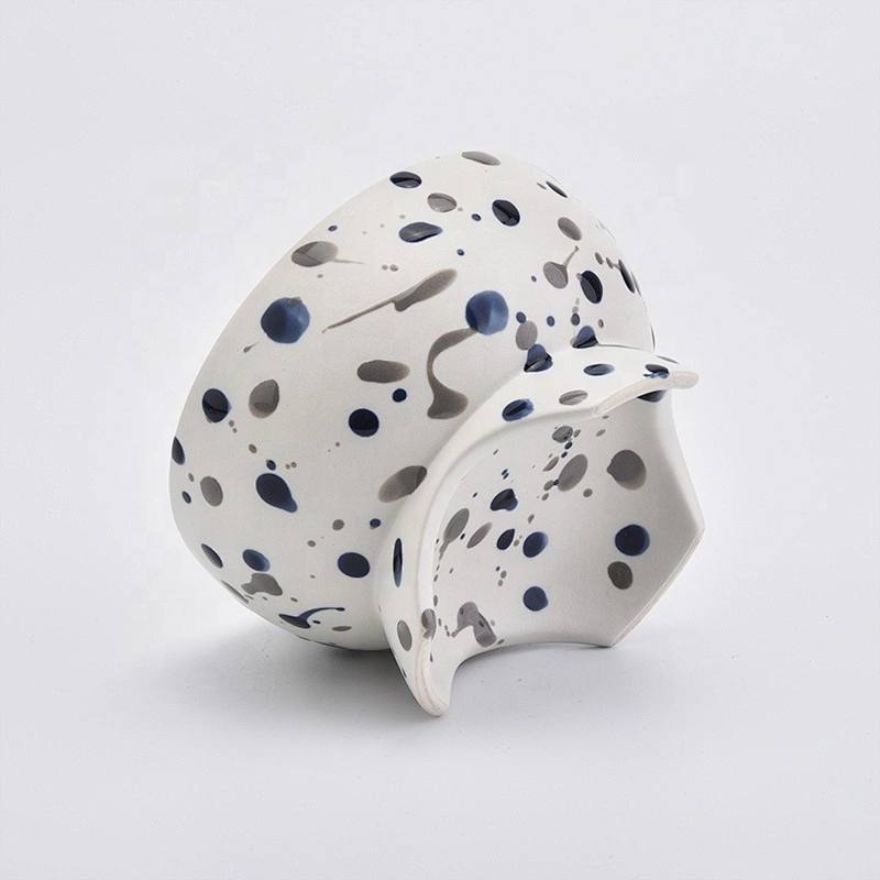 8oz Footed Ceramic Bowl Ceramic Candle Holder with Dots Home Decoration