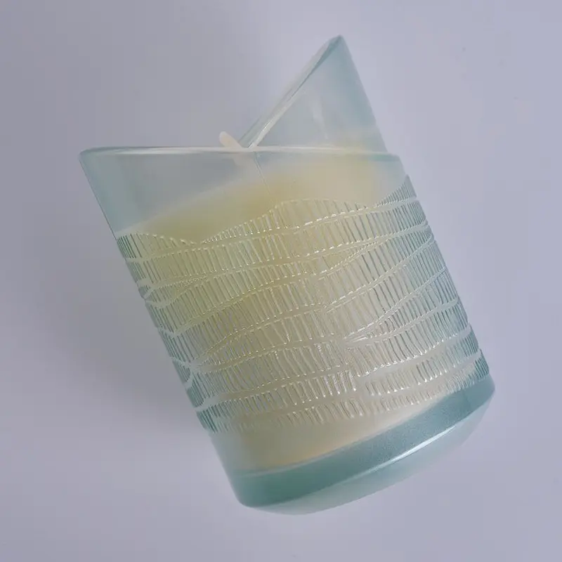 unique designed glass candle holder light green translucent candle jar