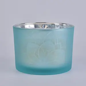 blue frosted glass vessel, glass candle container