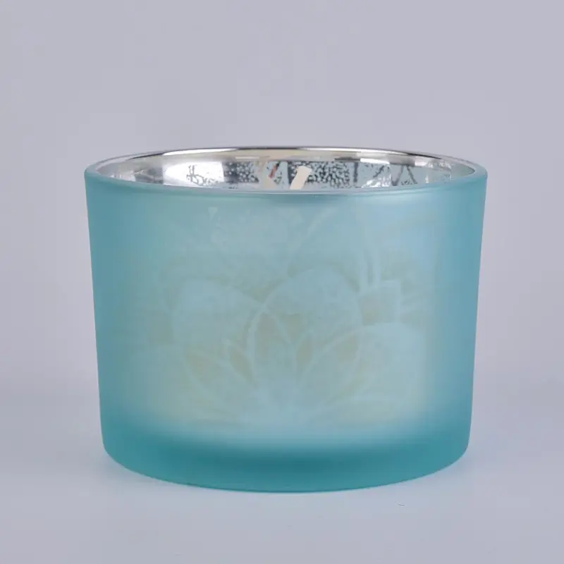 blue frosted glass vessel, glass candle container
