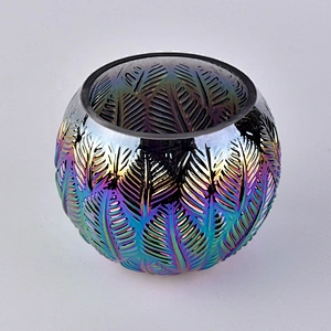 Iridescent pine glass candle jar embossement ball home decoration wholesale