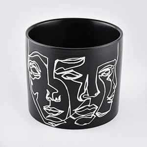Hot custom logo ceramic matte black home decoration candle jar