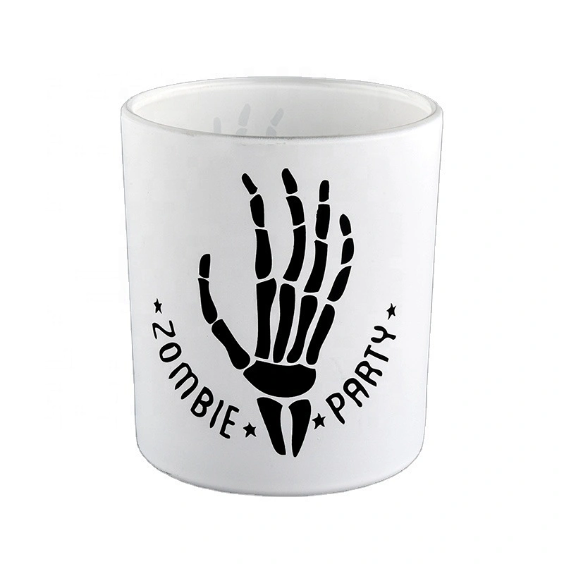hands skeleton white glass candle jars