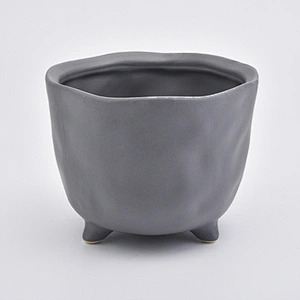 gray ceramic vessel for candles/plants, empty ceramic candle jar