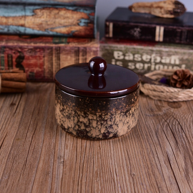 500ml Vintage ceramic votive candle jar with lid wholesales