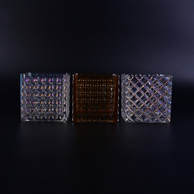 Wholesales customized iridescent glass candle holders square home decoration