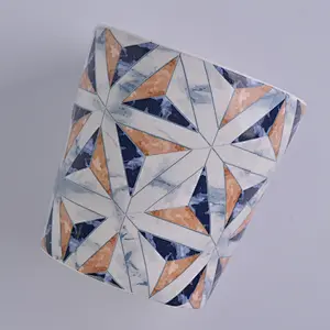 600ml ceramic candle jar wholesale with geometric decal printing