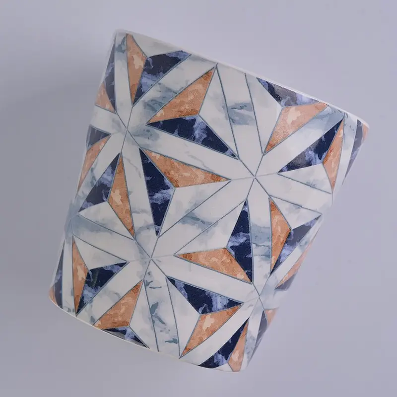 600ml ceramic candle jar wholesale with geometric decal printing