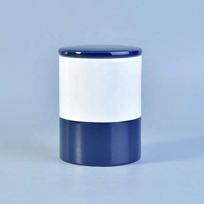 Round glaze printing custom ceramic tealight candle jar porcelain candle holders with lid party decoration wholesale