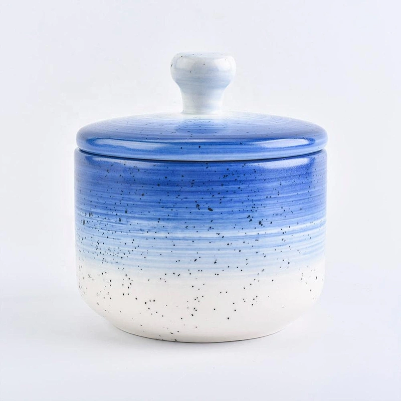 Sunny new design Luxury blue empty ceramic candle holder with lids