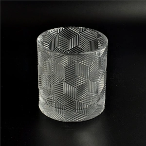 10oz 12oz 14oz Wholesales Luxury geometric glass candle holder with crystal lid