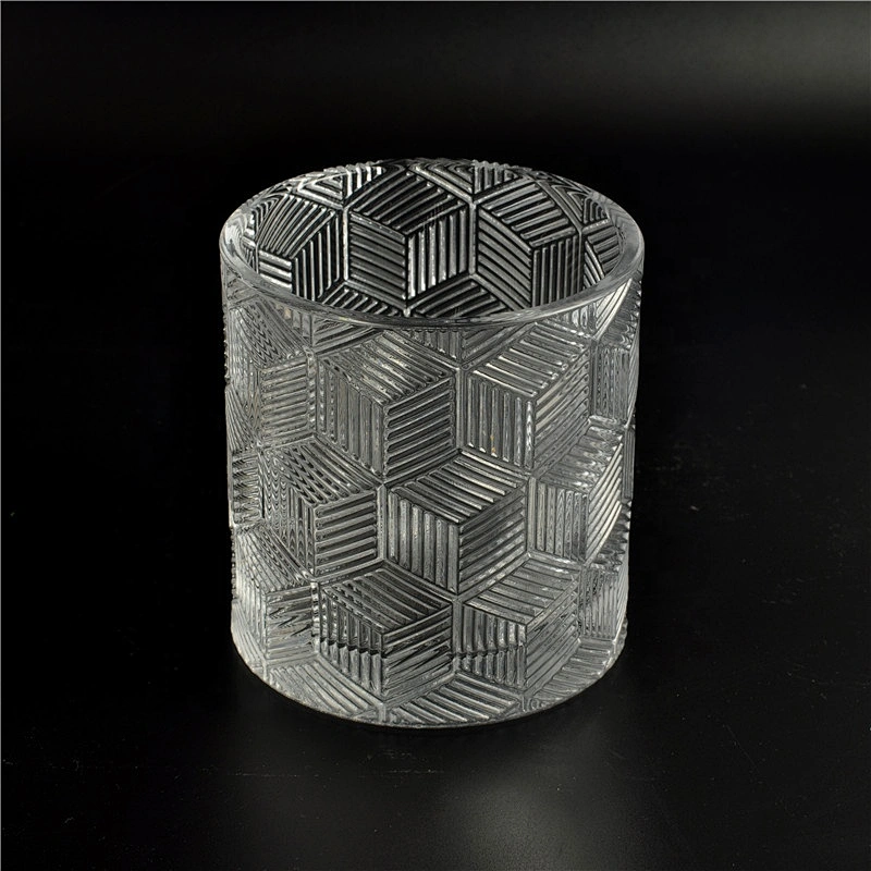 10oz 12oz 14oz Wholesales Luxury geometric glass candle holder with crystal lid