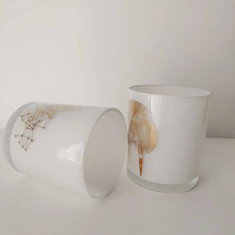 12 OZ glass candle holder with gold decal, candle container home decor