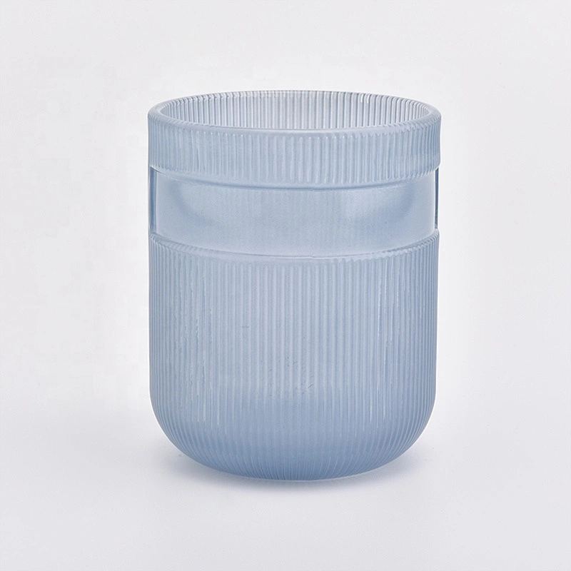 Modern glass candle holder stripes textured blue wholesale