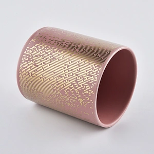 pink candle vessel jar with gold prints, decorative ceramic candle jars
