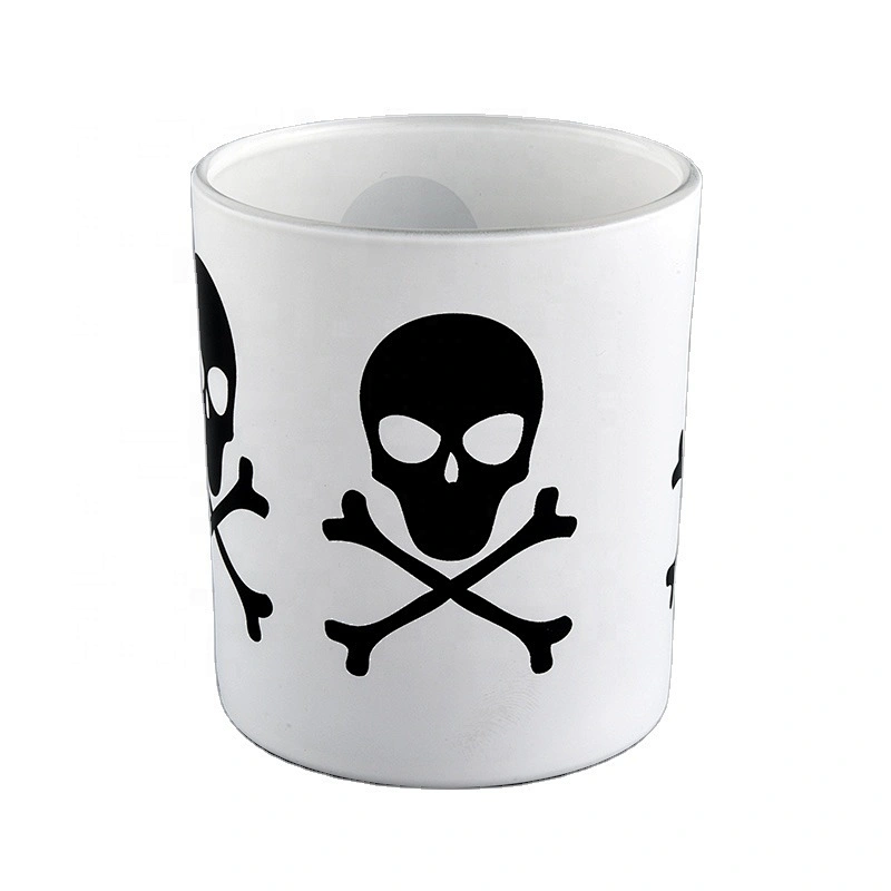 skull pattern on matter color glass candle jars