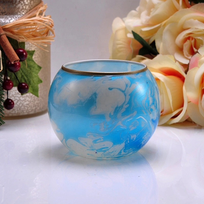 Ball glass candle jars with gold rim blue purple home decoration wholesales