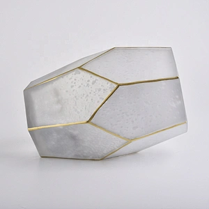 Unique Frosted White Glass Candle Holders with gold rim