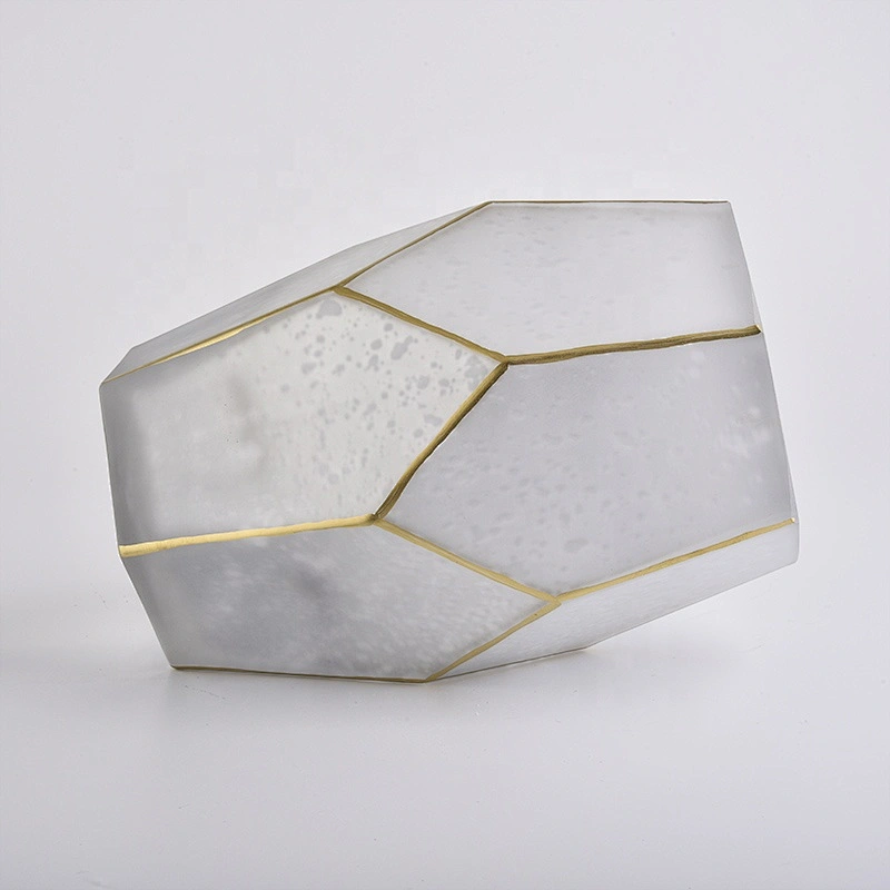 Unique Frosted White Glass Candle Holders with gold rim