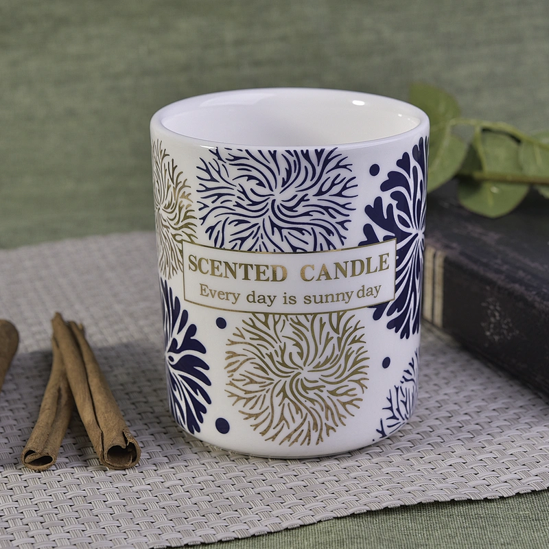 6oz Sunny leaf scented ceramic candle jars  for candle making