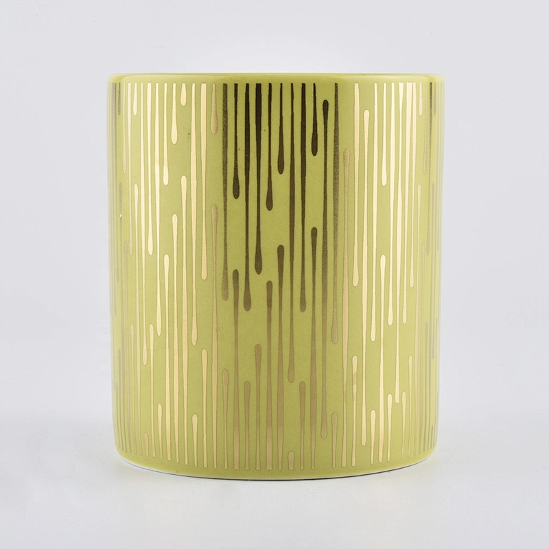 Leather Golden Ceramic Candle Container With Ceramic Lid