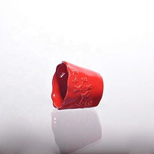 6oz Red Waved Ceramic Candle Holders Home Decoration Pieces