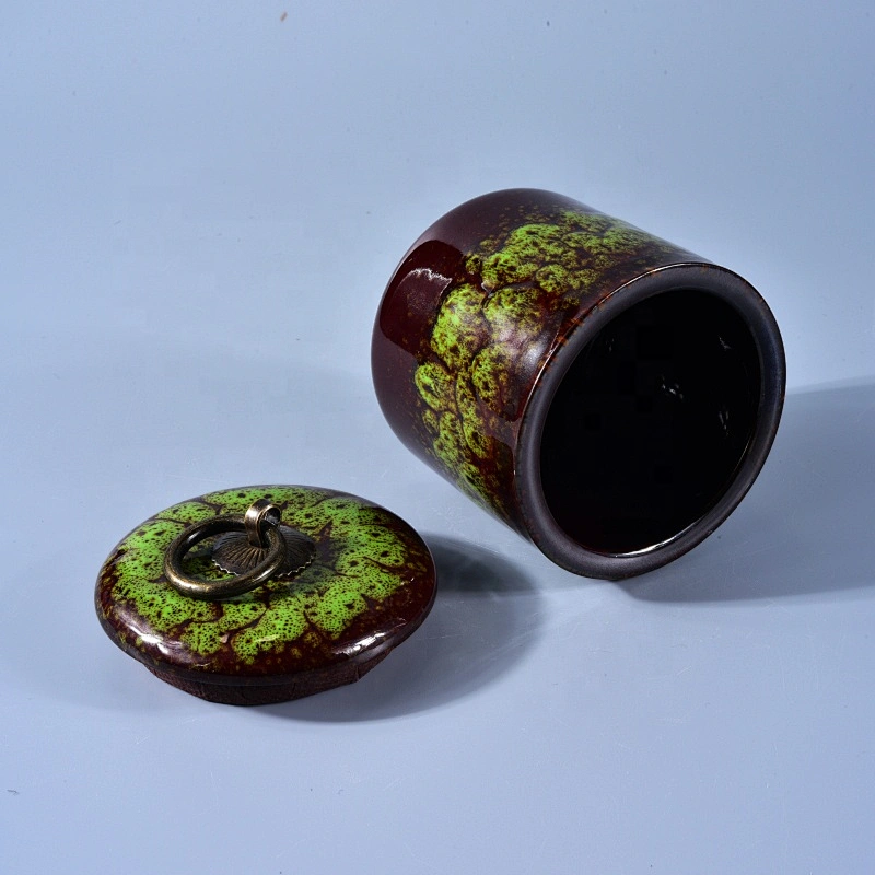Sunny amber cylinder ceramic candle jar with lid
