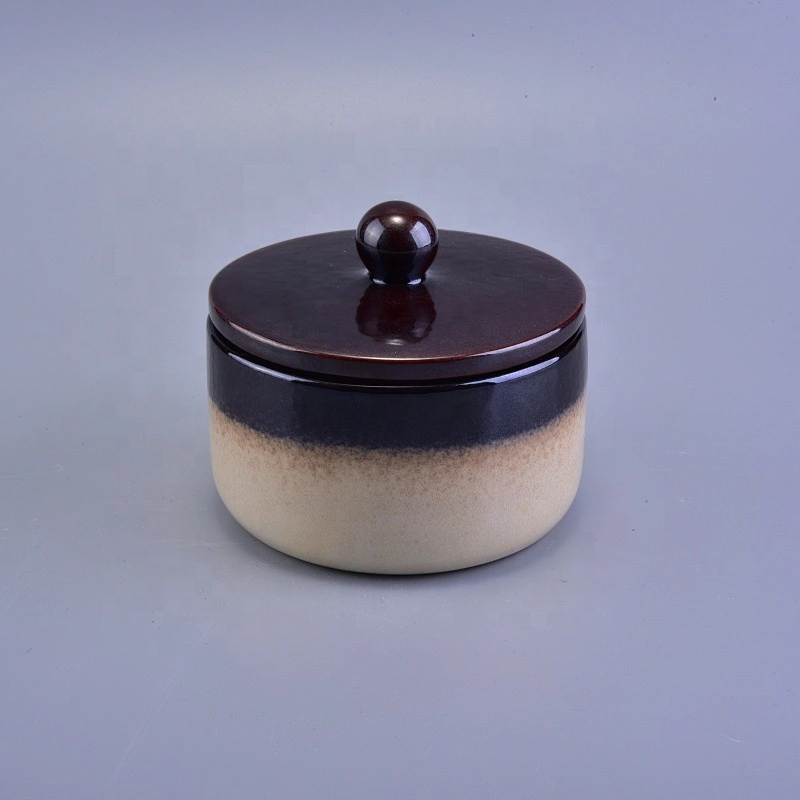 500ml Brown round ceramic votive candle holders with lids