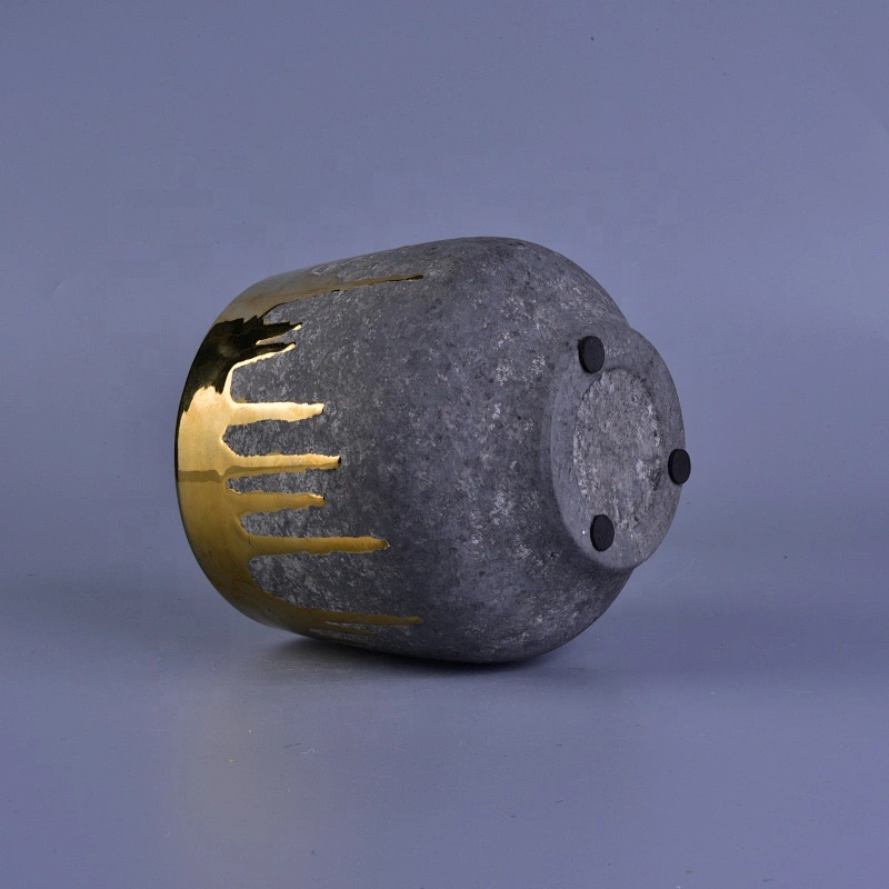 900ml Gold and Grey Stoneware Utensil Ceramic Candle Holders for Home Decoration