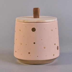 Sunny new design custom pink iridescent candle ceramic container with wood lid