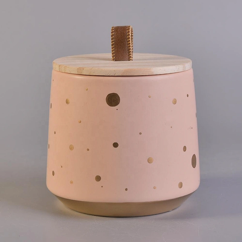 Sunny new design custom pink iridescent candle ceramic container with wood lid