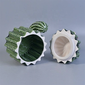 Green custom ceramic votive candle holder with lid for home decor
