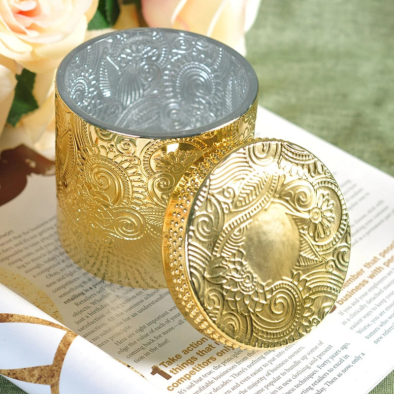 Supplier Luxury Custom golden glass candle jars with gold lid