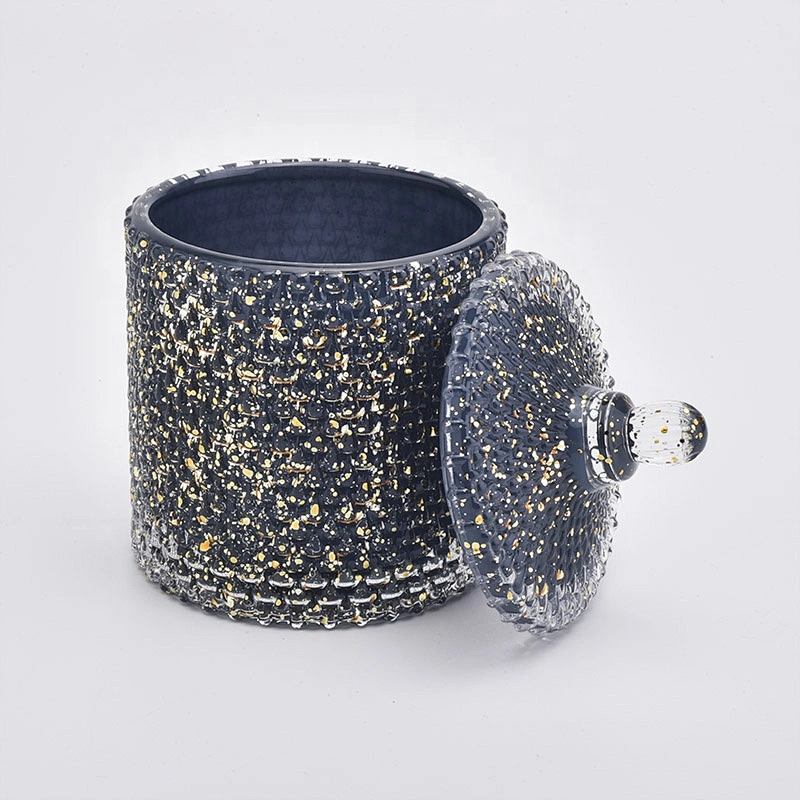 Luxury engraving candle holder black glass candle jars lids supplier