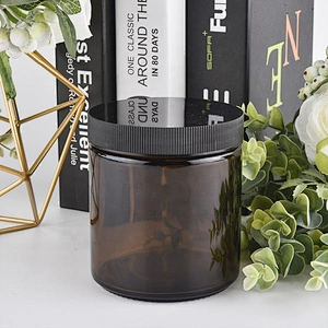 Sunny classic brown tealight glass candle jar with black cover lid