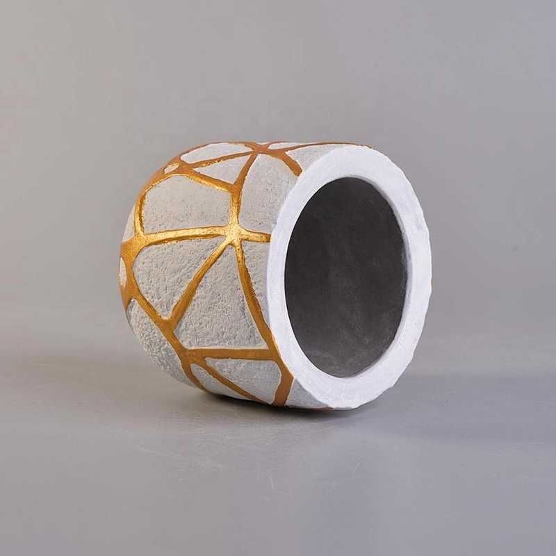 500ml Golden Lines Concrete Candle Holder Home Decoration