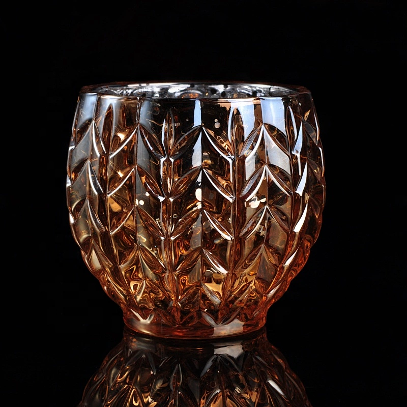 Wholesales brown mercury glass candle holders leaves pattern home decoration