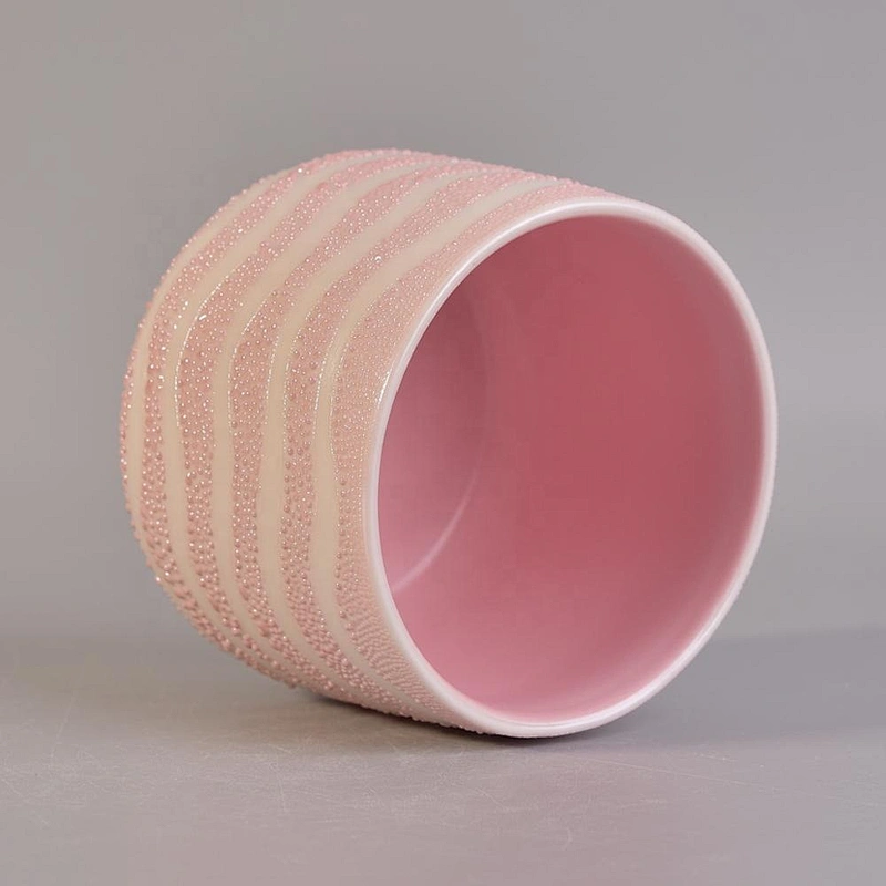 Pink electroplating ceramic candle containers supplier
