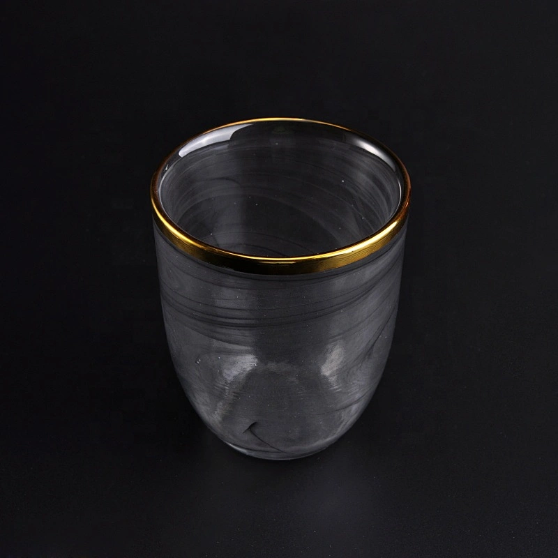 Thin smoke black  glass candle jars with gold rim home decoration wholesale