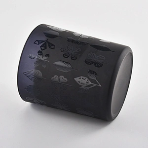 Wholesales black frosted luxury empty glass candle jars holders