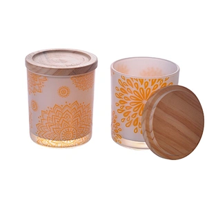 Sunny hot sales empty decorative glass candle holder with wood lid