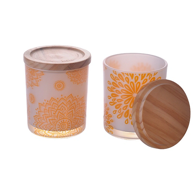Sunny hot sales empty decorative glass candle holder with wood lid