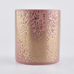 pink candle vessel jar with gold prints, decorative ceramic candle jars