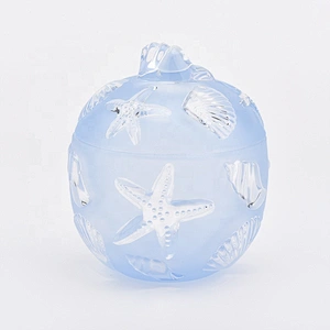 Coast glass candle jar with lids light blue home decoration wholesale