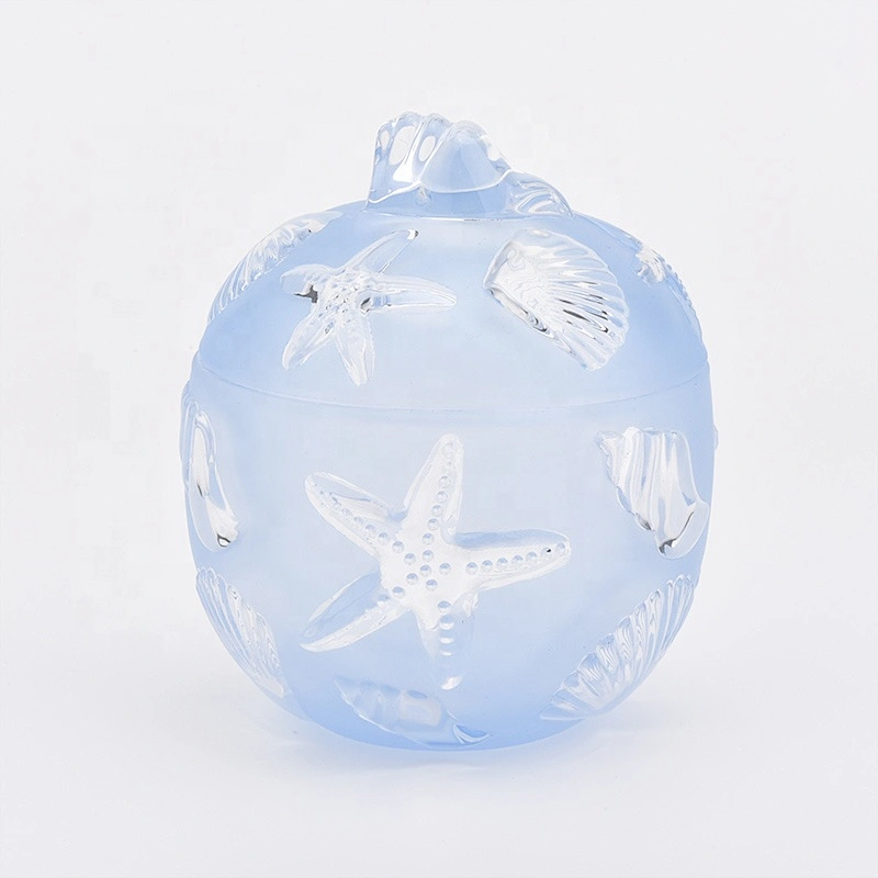 Coast glass candle jar with lids light blue home decoration wholesale