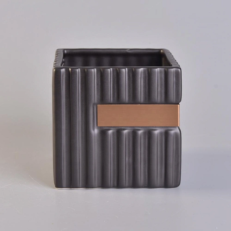 1000ml Square Ceramic Candle Holders Stripes Pattern Home Decoration Pieces