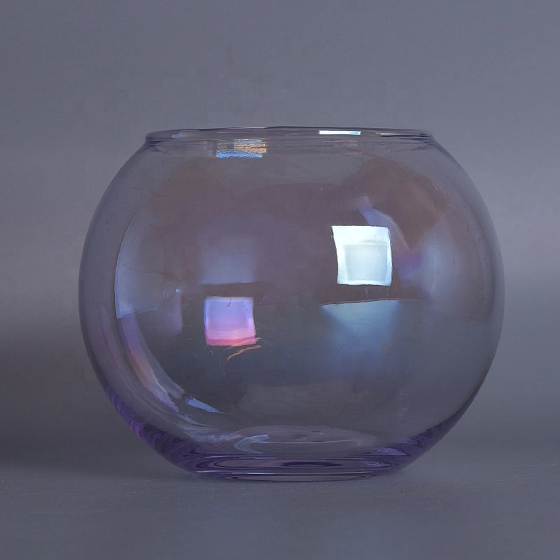 Wholesales ball iridescent transparent glass candle holders home decoration