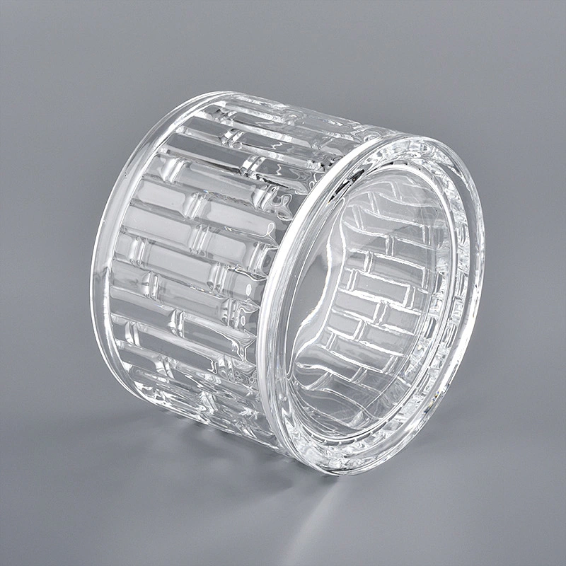 transparent glass candle container with pattern, luxury glass candle holder